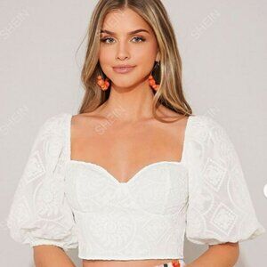 SHEIN Privé Sweetheart Neck Puff Sleeve Crop Blouse